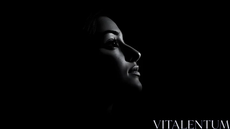 Dramatic Side Profile Portrait in Low-Key Black and White Lighting.