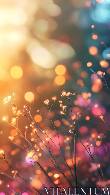 Tiny dusk blossoms whisper softly through glowing bokeh fire