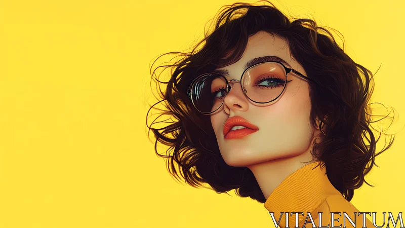 Stylized portrait of woman with glasses on vivid yellow ground