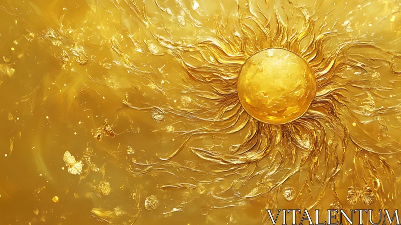 Radiant golden sun swirls through a luminous abstract sky