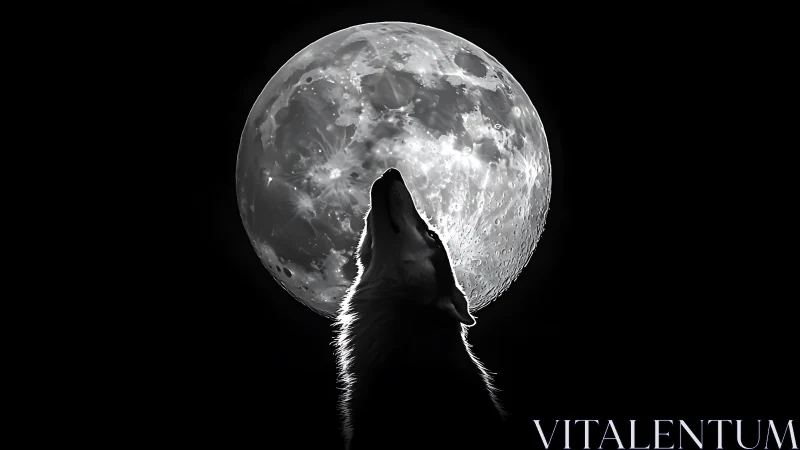 Silhouetted canine stands before detailed full moon disk