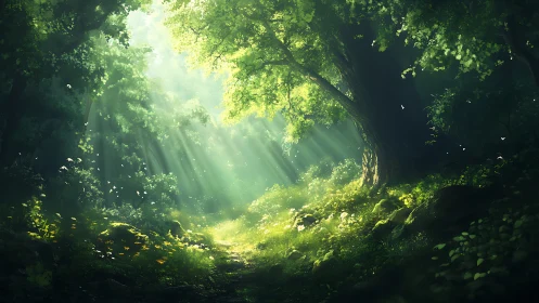 Luminous Cathedral of Green Light Rays.