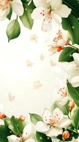 White Flowers with Red Stamens Border Frame