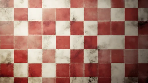 Weathered red-white ceramic grid with grunge surface patina.