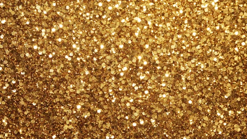 Dense macro field of reflective hexagonal gold glitter sequins