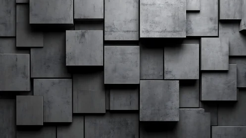 Layered concrete cubes form a stark geometric relief wall