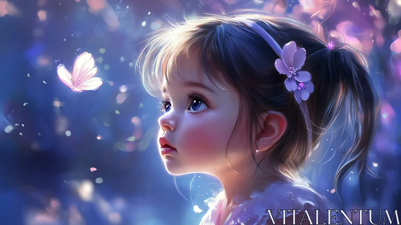 Young Girl with Purple Flowers in Ethereal Light.