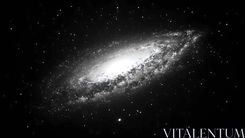 Spiral galaxy core glowing sharply in deep black space.