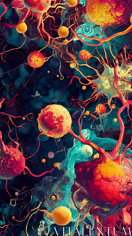 Neural cell nebula with bioluminescent tendrils in motion.