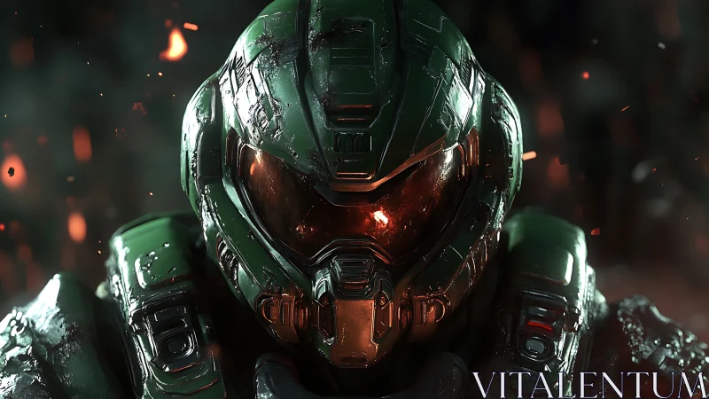 Ember-lit space marine visor blazing through the darkness.