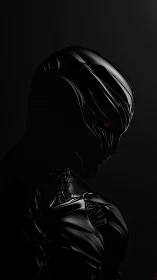 Shadowed biomechanoid silhouette watches with burning gaze.