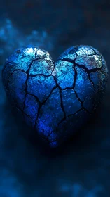 Luminescent Cracked Heart Against Deep Blue Void.