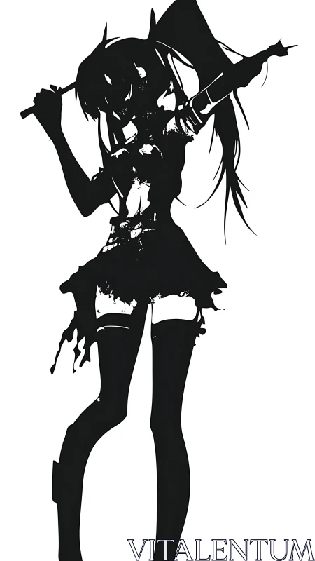 Silhouetted anime warrior in splattered ink outline pose.
