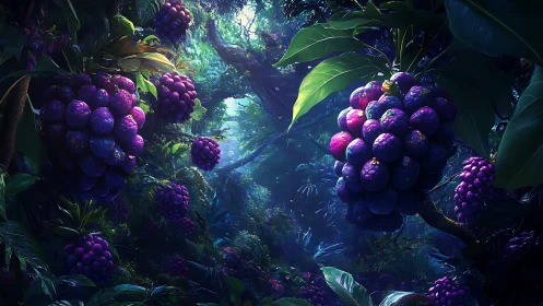 Moonlit jungle clusters of impossible indigo forest fruit.