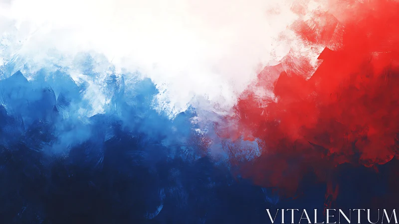 Abstract tricolor red white blue paint cloud composition.