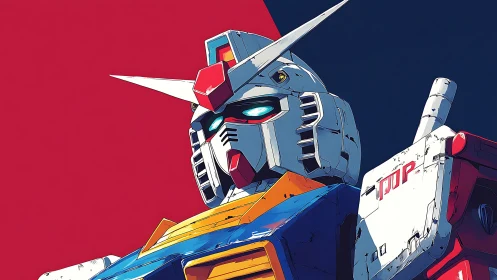 Iconic giant mecha portrait in bold cel-shaded contrast.