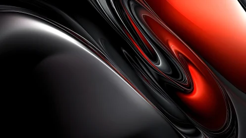 Glossy Abstract Swirl in Black and Red Digital Art Style.