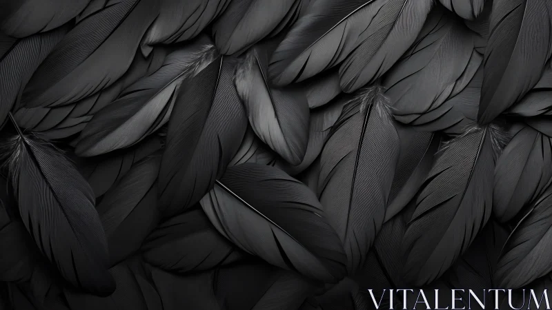 Overlapping arrangement of dark bird feathers in layers.