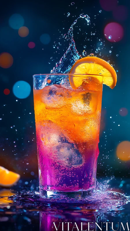Gradient Cocktail Splash. Layered drink with dynamic water burst.