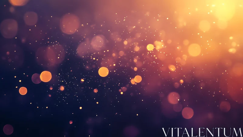 Glowing golden bokeh lights on dark background, dreamy abstract art.