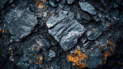 Macro shale rock texture with oxidized orange mineral accents