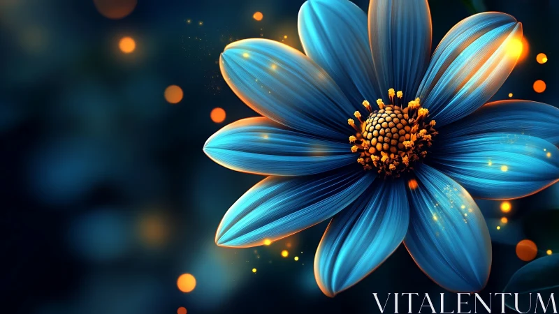 Glowing Blue Flower with Golden Light Accents