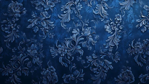 Blue ornamental floral relief pattern on textured background.
