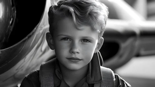 Young Boy Portrait in Dramatic Black and White