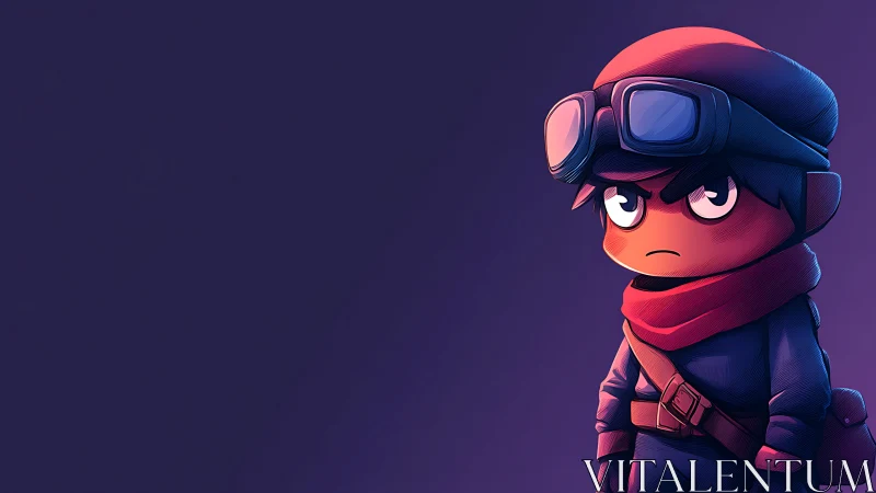 Brooding scarfed adventurer in neon midnight vigil stance.