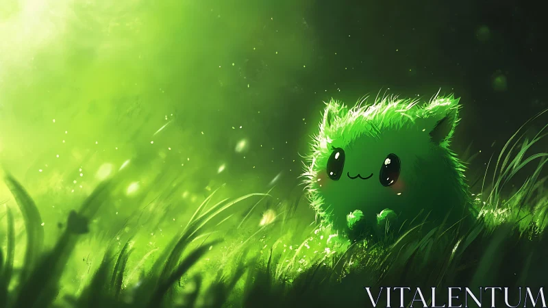 Luminous green fur creature rendered in soft depth-of-field light