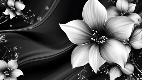 Monochrome Floral Composition with Ornate Botanical Elements