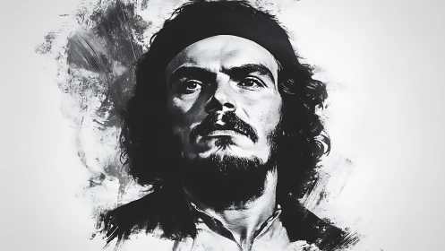 Monochrome expressive portrait of man with headband.