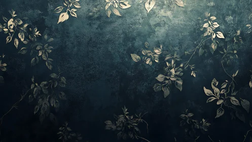 Golden vine silhouettes over deep teal textured wall.