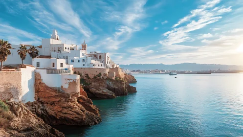Mediterranean Coastal Town Perched on Rocky Cliffs.