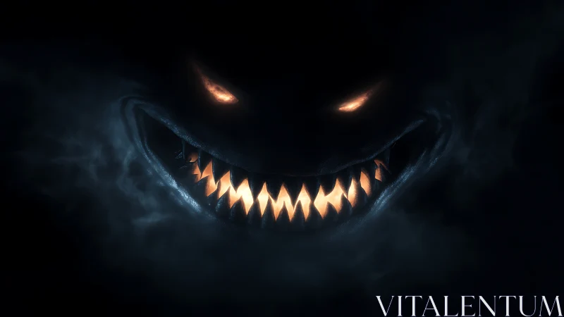 Glowing eyes and teeth forming a dark abstract creature face.
