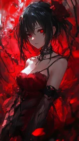 Crimson lit anime portrait applies high contrast chiaroscuro rendering