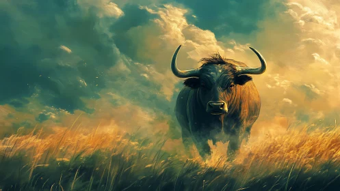 Dynamic bull charge under volumetric sky and directional backlight