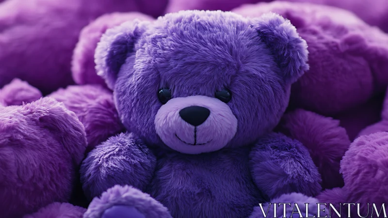 High-saturation purple plush teddy bear rendered with soft depth