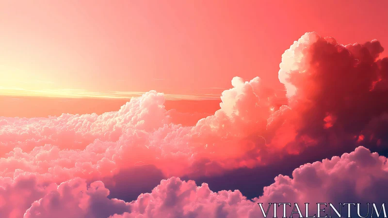 Sunset clouds glow in saturated pink atmospheric light.