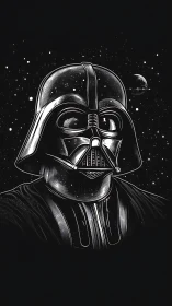 Monochrome sci‑fi villain portrait rendered in high‑contrast ink