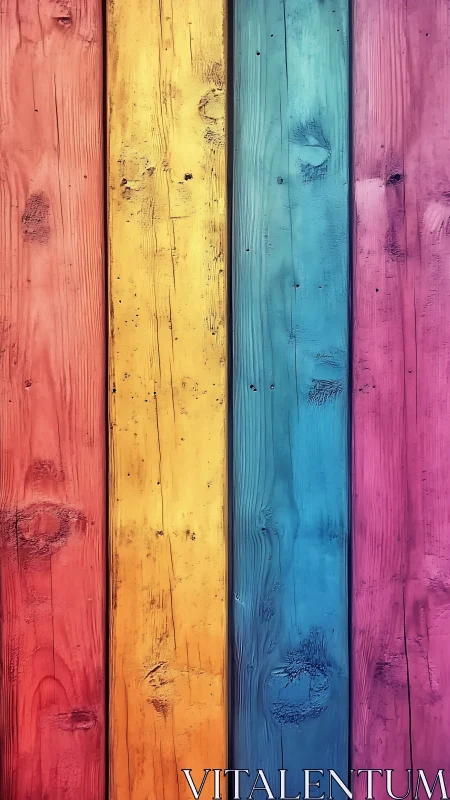 Vertically aligned rainbow planks show textured grain and knots
