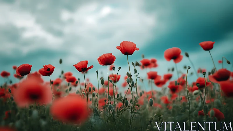 Vibrant Red Poppies Dance Across a Serene Sky