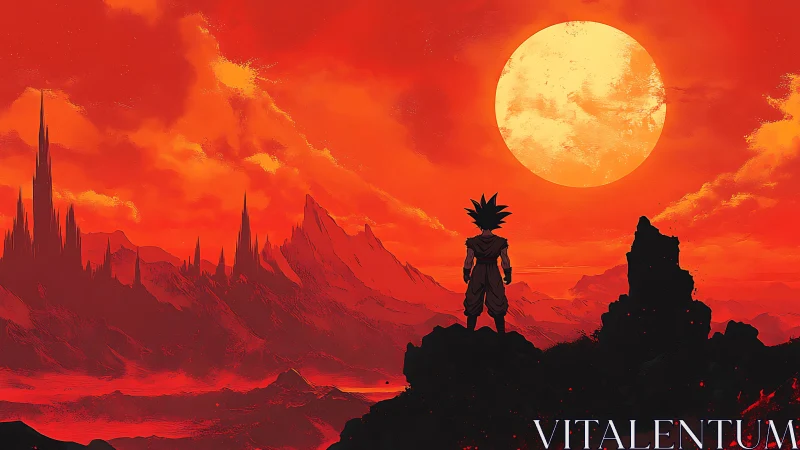 Solar-struck warrior beholds blazing crimson horizons.