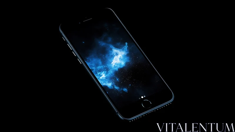 Pocket nebula ignites inside sleek midnight smartphone screen.