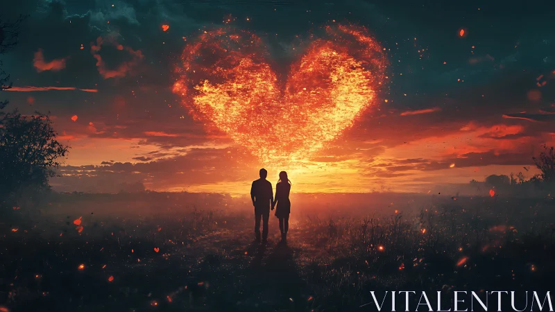 Heart-Shaped Celestial Phenomenon Over Silhouetted Couple.
