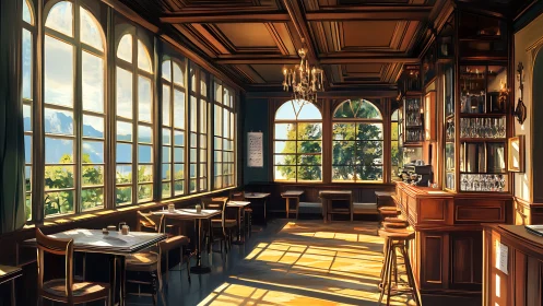 Golden afternoon light fills a quiet, welcoming caf&eacute; room
