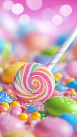 Whimsical Candy Wonderland with Rainbow Lollipop