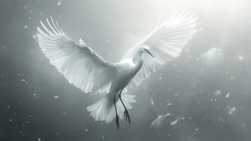 White dove ascends through luminous mist and feathered light.
