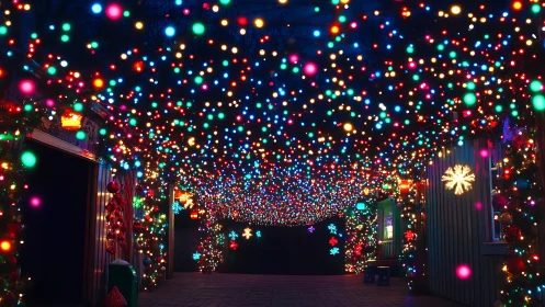 Colorful holiday light tunnel glows with festive nighttime magic