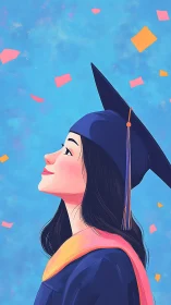 Side profile illustration shows graduate in cap and gown